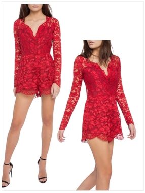 NWT Lovers and Friends Eve Romper Cranberry Red Lace Size S